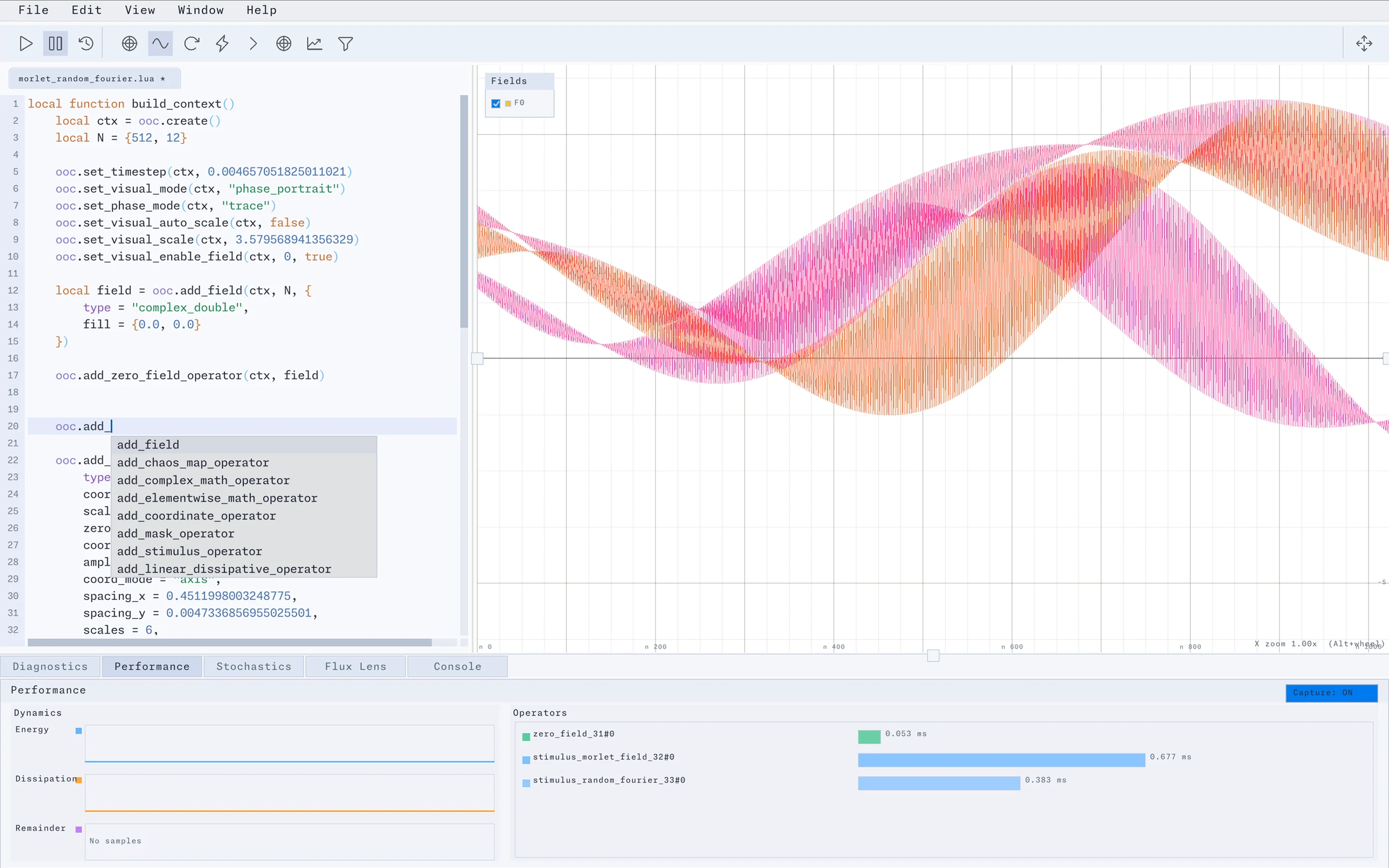 A close view of Studio’s Lua editor with completion suggestions for field and operator functions.