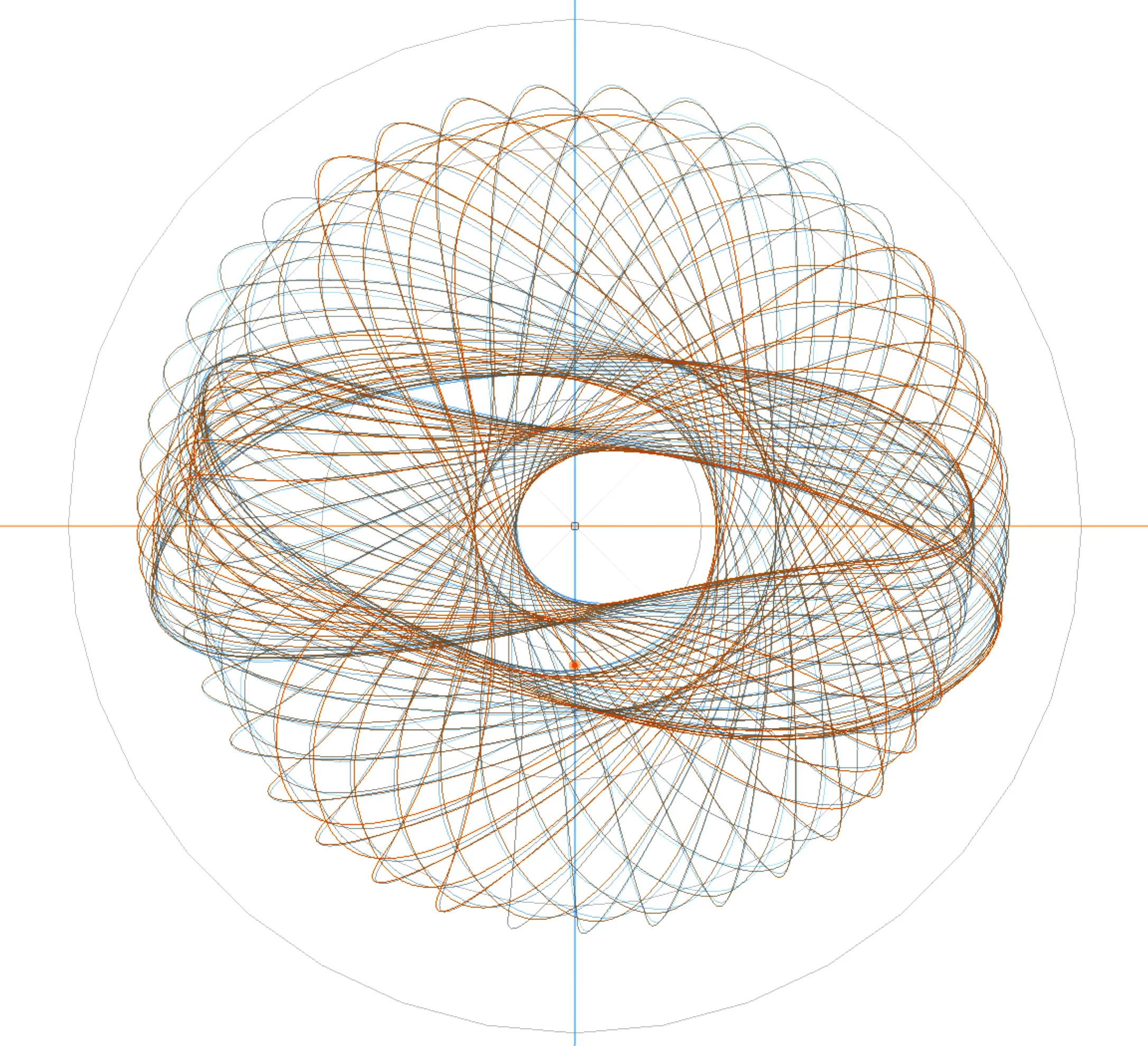 Phase portrait from phase modulation with feedback, with blue and orange traces forming a ring around an open center.